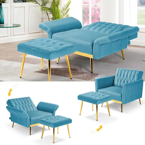 Vista 4 de Silla decorativa de terciopelo con otomana y respaldo ajustable