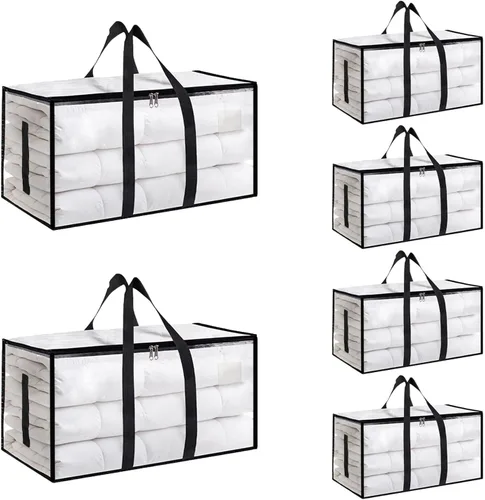 Vista 38 de Paquete de 4 bolsas de mudanza extra grandes y resistentes, bolsas de almacenamiento impermeables con asas y cremalleras, plegables para dormitorio