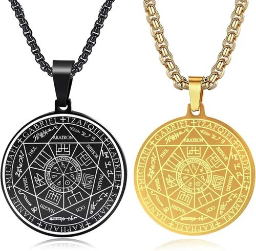 Vista 9 de Collar con colgante de siete arcángeles para hombres y mujeres, amuleto de protección, collar con dije de moneda de Arcángel Miguel Gabriel Uriel 1.