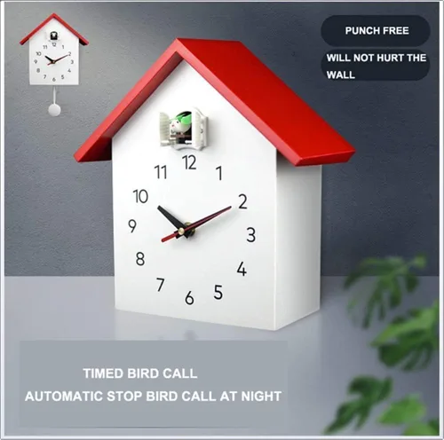 Vista 2 de KEYPOWER - Reloj de pared de cuco, sonidos naturales de pájaros o llamada de cuco, péndulo de reloj con diseño, casa de pájaros, arte de pared