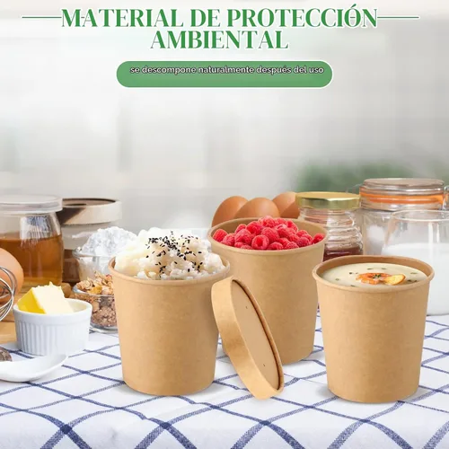 Vista 5 de meekoo 100 recipientes de papel para sopa de 16 onzas con tapas, recipientes de pinta de helado, almacenamiento de vasos de alimentos desechables