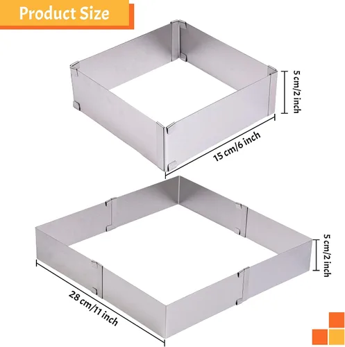 Vista 2 de TXIN Molde cuadrado de acero inoxidable para tartas, molde de mousse, ajustable de 6 a 11 pulgadas