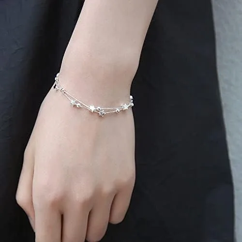 Vista 4 de Dofihy Pulseras de plata de ley S925 para mujer pulseras para mujer pulsera de cadena de muñeca con dije para mujer Plata Sin gemas