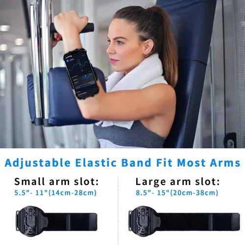 Vista 4 de Brazalete con soporte para teléfono para correr, desmontable y giratorio de 360°, con bolsillo para llaves para iPhone 16/15/14/13 Pro/12