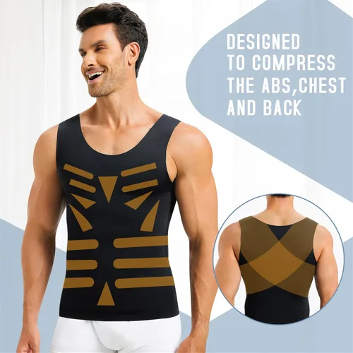 Vista 4 de TAILONG Camisas de compresión de ginecomastia para hombre, fajas moldeadoras para adelgazar el cuerpo, chaleco sin mangas, fajas para hombres