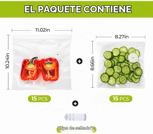 Vista 2 de Bolsas selladoras al vacío reutilizables para alimentos, 30 bolsas de almacenamiento de alimentos sin BPA