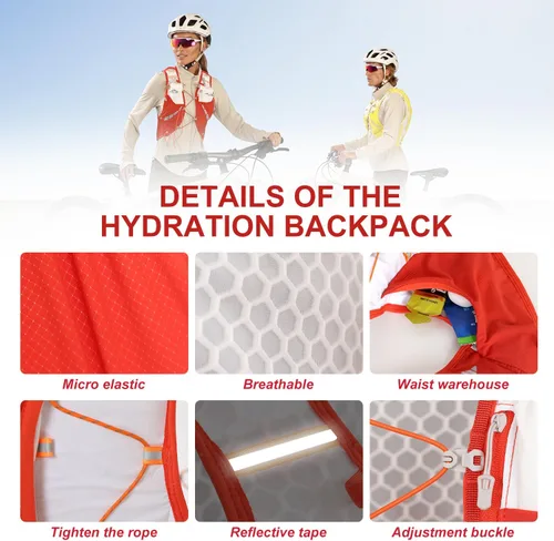 Vista 17 de INOXTO - Chaleco de hidratación, mochila ligera para correr en el agua, con bolsa de vejiga de agua de 1.5 litros, mochila para senderismo