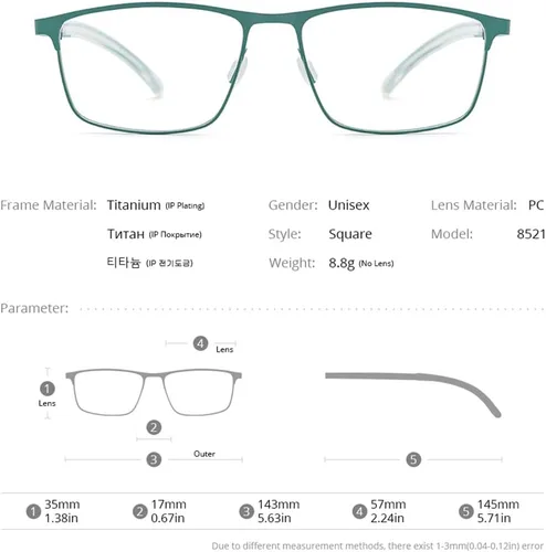 Vista 6 de FONEX Marco de gafas de titanio, marco cuadrado de lentes ópticos de miopía para hombre 8521