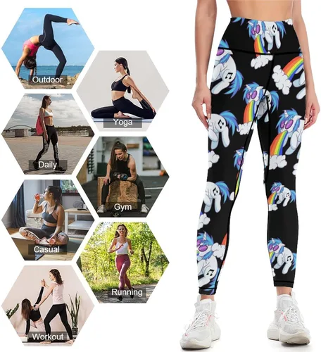 Vista 3 de Rainbow Vomiting Unicorn Workout Leggings for Women High Waisted Tummy Control Yoga Pants