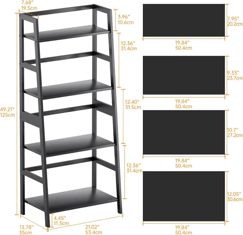 Vista 3 de HITNET Estante de escalera negro, estantería de 4 niveles, estante de almacenamiento de baño independiente con marco de bambú, soporte de exhibición
