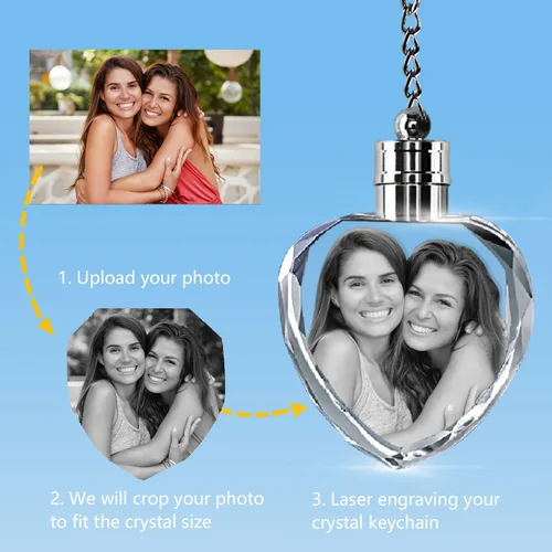Vista 5 de HAN'S LASER Llaveros 3D personalizados con luz LED, llavero de cristal con tu propia foto, grandes regalos conmemorativos