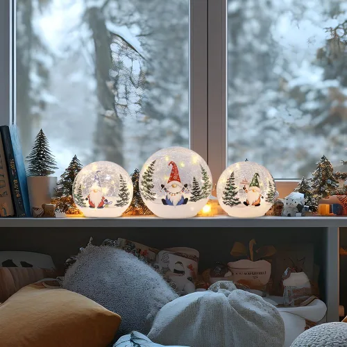 Vista 5 de Decoraciones de Navidad para interiores, 3 piezas de gnomos iluminados, globos de nieve de Navidad, decoración del hogar, decoraciones de mesa