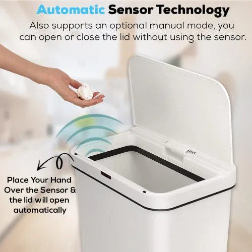 Vista 6 de SIMPLI-MAGIC Cubo de basura con sensor de movimiento sin contacto de 13 galones (50L) – Cubo de basura automático sin manos para cocina, hogar