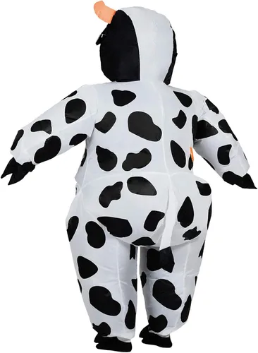 Vista 3 de JYZCOS Disfraz inflable de vaca para adultos divertido traje de animal de granja disfraz de Halloween y cosplay tamaño adulto Vaca negra