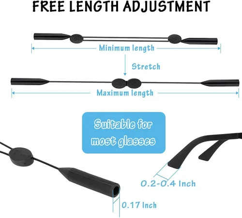 Vista 2 de Paquete de 4 correas ajustables para gafas, retenedor de lentes duradero e impermeable, soporte antideslizante para lentes de sol
