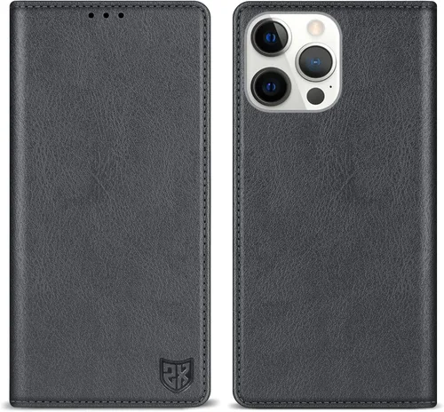 Vista 27 de ZZXX Funda tipo cartera para iPhone 14 con bloqueo RFID, soporte de ranura para tarjetas, funda protectora de cuero magnético fuerte plegable