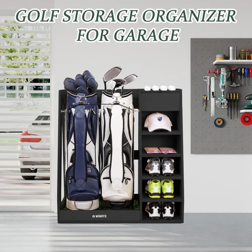 Vista 5 de WINGYZ Almacenamiento de bolsas de golf para 2 bolsas, organizador de Negro