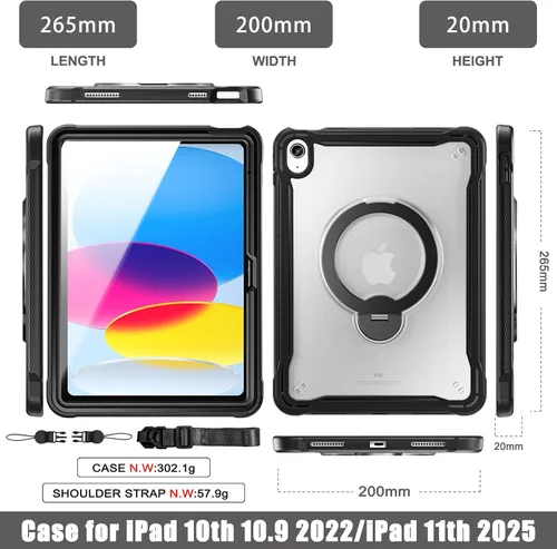 Vista 2 de Case for iPad A16 11th Generation 11-inch 2025 & iPad 10th Generation 10.9-inch 2022 with Screen Protector, 360° Rotating Kickstand Handle, Rugged