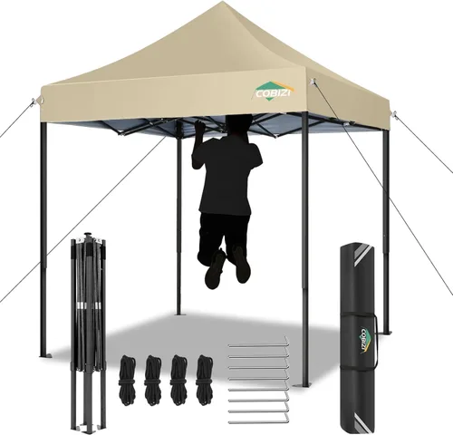 Vista 19 de COBIZI Tienda de campaña desplegable de 6.6 x 6.6 pies, toldo resistente, fácil de instalar, impermeable, para exteriores, fiestas, playa, jardín