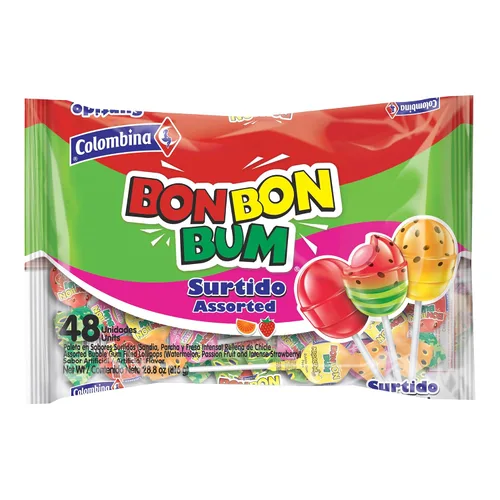 Vista 10 de Colombina Bon Bon Bum - Paletas de fresa, caramelos duros de frutas, paletas de fresa dulces envueltas individualmente, 24