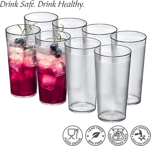 Vista 4 de Amazing Abby - Cafely - Vasos de plástico de 16 onzas (juego de 8), vasos de plástico para beber, vasos de estilo restaurante, vasos de grado