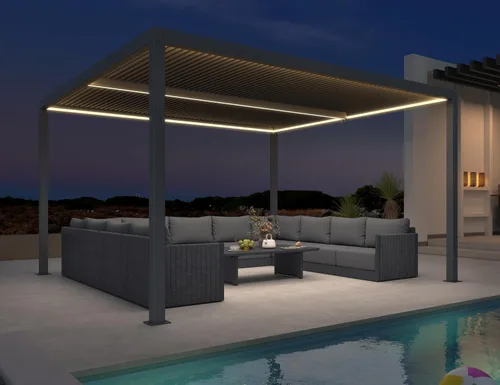 Vista 36 de PURPLE LEAF - Pérgola con listones de 10 x 12 pies, sistema de drenaje 94AS para patio, color gris Premium All-Aluminum Rustproof Build, Modern