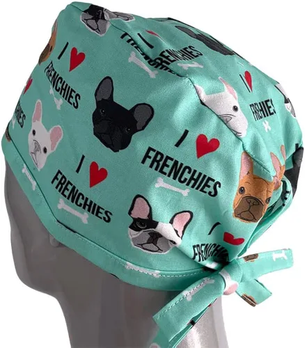 Vista 4 de Gorra médica unisex I Love Bulldogs franceses o sombreros, sombreros de cola de caballo, sombreros de fregar para mujer, gorras quirúrgicas unisex