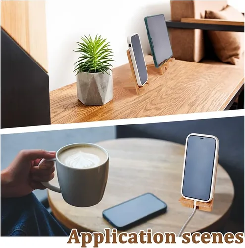 Vista 6 de OLYCRAFT Soporte para tableta de teléfono celular, soporte desmontable de bambú para tableta, soporte universal para teléfono celular con orificio