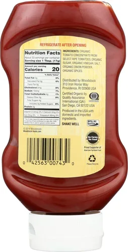 Vista 2 de Ketchup de tomate, orgánico, al revés, 20 onzas de Woodstock