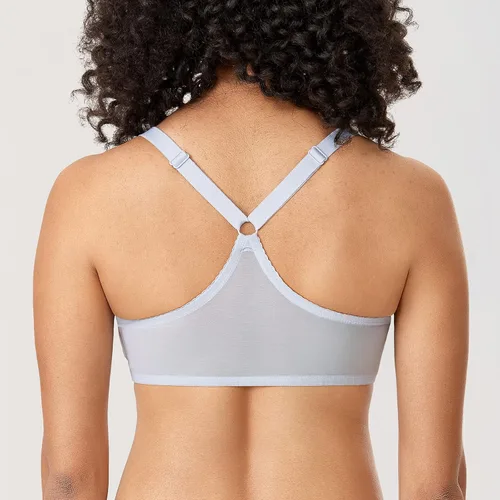 Vista 2 de DELIMIRA - Brasier de encaje con cierre frontal, talla extra grande, de cobertura completa, con aros, espalda cruzada, para mujer