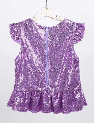 Vista 4 de TiaoBug Camisetas de fiesta para niñas, disfraz de sirena, con volantes, adornado con lentejuelas, chaleco brillante para Halloween, carnaval