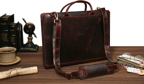 Vista 15 de Organizador de cuero genuino, maletín profesional de cuero de negocios con correa, 14 × 10.5 pulgadas personalizado Padfolio de cuero con asa, negro