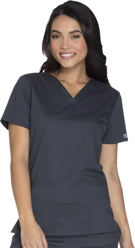 Vista 3 de Cherokee WW630 - Camiseta médica moderna y clásica con cuello en V para mujer, con 3 bolsillos, elástica en 2 direcciones, tela ultrasuave