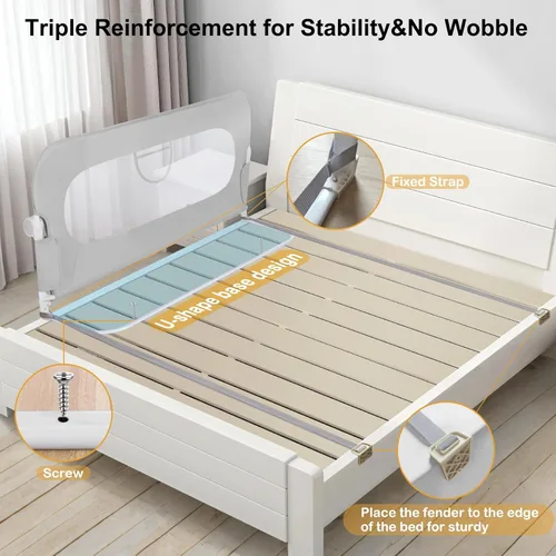 Vista 4 de Riel de cama para niños pequeños, rieles de cama infantil abatibles para cama individual, matrimonial, queen, litera, protector de riel de cama Gris