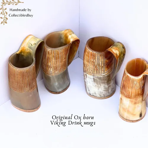 Vista 7 de Juego de 4 tazas estilo vikingo, tazas de cuerno hechas a mano de inspiración nórdica Tazas medievales de cerveza, cerveza Ale & Mead de 8.5 fl oz