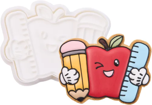 Vista 28 de Juego de cortador de galletas de regreso a clases con sellos de émbolo, 11 piezas, regalos de cocina, cumpleaños, vacaciones, ácido poliláctico 3D