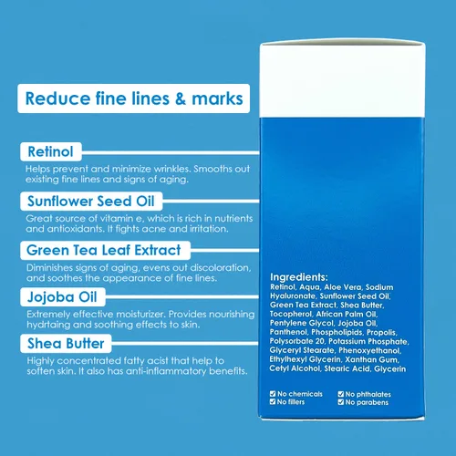 Vista 4 de Crema de retinol para la cara, la mejor crema hidratante de piel para cara y cuello, ayuda con la piel seca, firmeza y tono de piel Fabricado