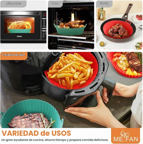 Vista 5 de ME.FAN Forros de silicona para freidora de aire para freidora de aire de 4 a 7 cuartos de galón [2 unidades] Cesta reutilizable para freidora