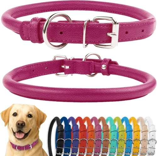 Vista 58 de CollarDirect - Collar de cuero enrollado para perro, collar redondo acolchado suave para cachorro, collar de cuero auténtico hecho a mano