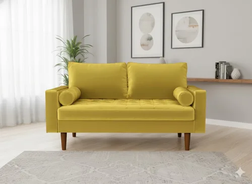 Vista 48 de Container Furniture - Sofá de piel sintética para la sala de estar moderna con cojines extraíbles y patas de madera maciza, sofá estilo lujoso
