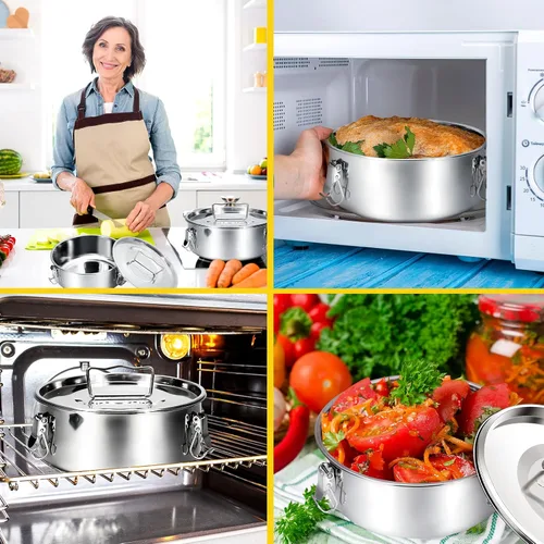 Vista 6 de Paquete de 3 moldes de flan con tapa, sartén de acero inoxidable de 1.5 cuartos de galón, compatible con olla de 6 cuartos de galón, recipiente