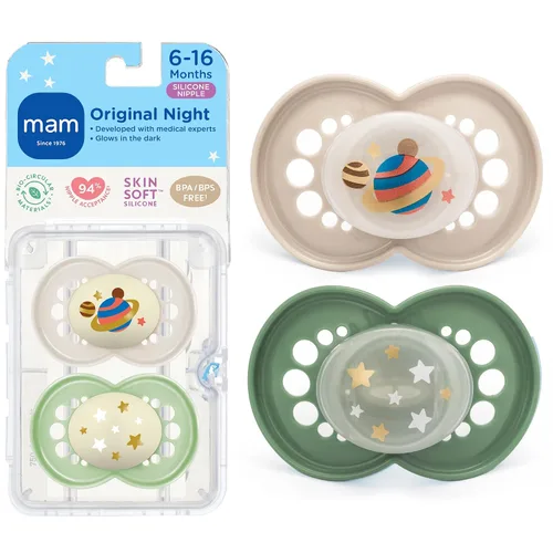 Vista 8 de MAM Chupetes originales de día y noche, chupete Binky para 6-16 meses, silicona sin BPA, brilla en la oscuridad, mejor para bebés recién nacidos