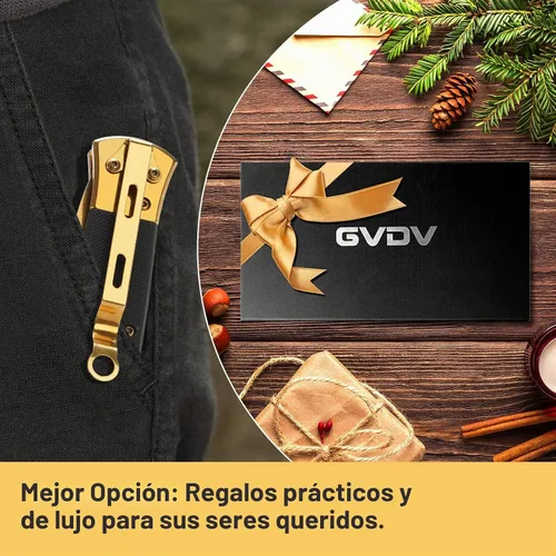 Vista 7 de GVDV Navaja de bolsillo con mango G10, 4 en 7CR17 cuchillo plegable, dorado