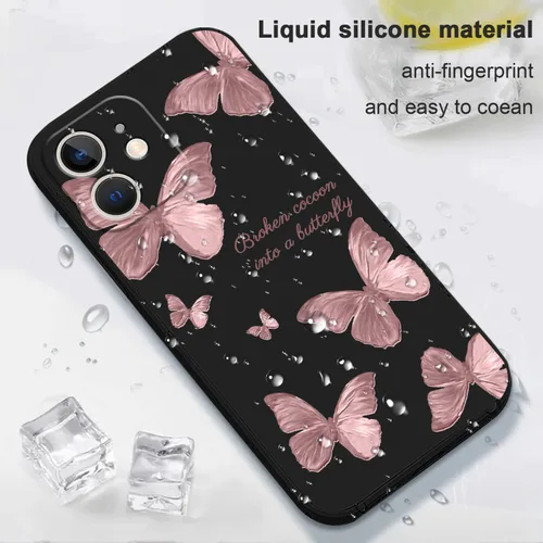 Vista 6 de LEECG Funda para iPhone 12 Mini, diseño creativo con estampado floral, funda antiarañazos de microfibra suave, funda de silicona líquida para Negro