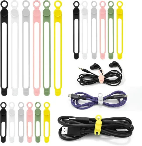 Vista 10 de 30 bridas de silicona para electrónica, 3 pulgadas, organizador de cables reutilizables para cables de carga, cables eléctricos, cables