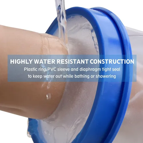 Vista 3 de Protector de pierna completa azul para adultos, reutilizable, 100% impermeable, para ducha, sellado hermético para piernas completas, mantiene