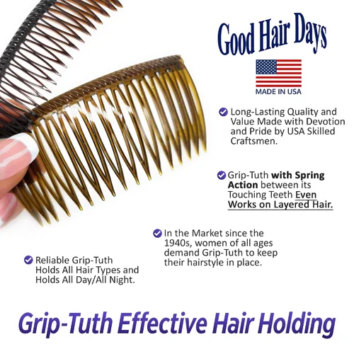 Vista 4 de Good Hair Days Grip‑Tuth Tuck Comb – Peine antideslizante de 1 1/2 ″ para todo tipo de cabello, seguro para todos los días, ocasiones especiales