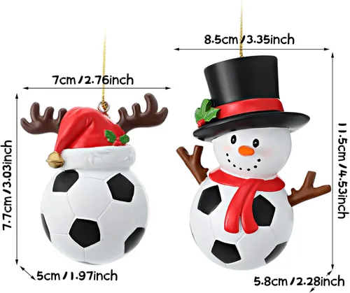 Vista 7 de Jetec 2 piezas de sombrero de Navidad adorno de fútbol muñeco de nieve colgante adorno de Navidad reno de fútbol colgante de resina muñeco de nieve
