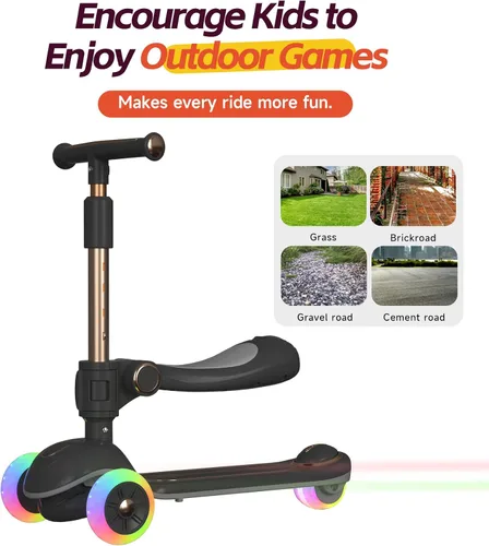 Vista 6 de 2-in-1 Toddler Scooter with Seat, First Scooter for Kids Ages 2–5, Sit-to-Stand Training Scooter, 3 Wheel Lean-to-Steer, Adjustable Handlebars