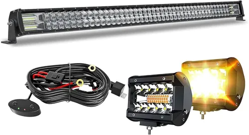 Vista 10 de ASLONG Barra de luz LED de 20 pulgadas y 126 W, parpadeo estroboscópico blanco/ámbar con seis modos, combo de luz de conducción todo terreno, 1